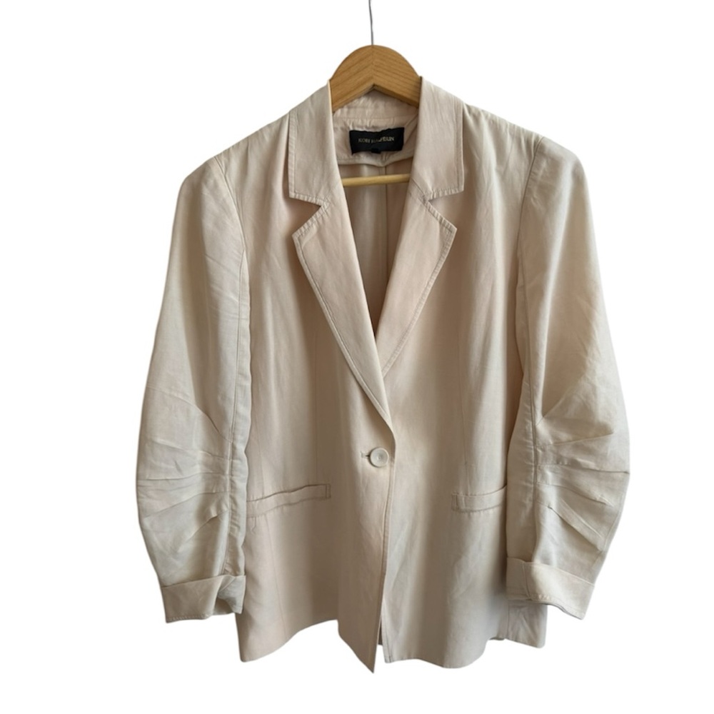 Kobi Halperin Cream Torryn Ruched Linen Blend Blazer, Sz Small